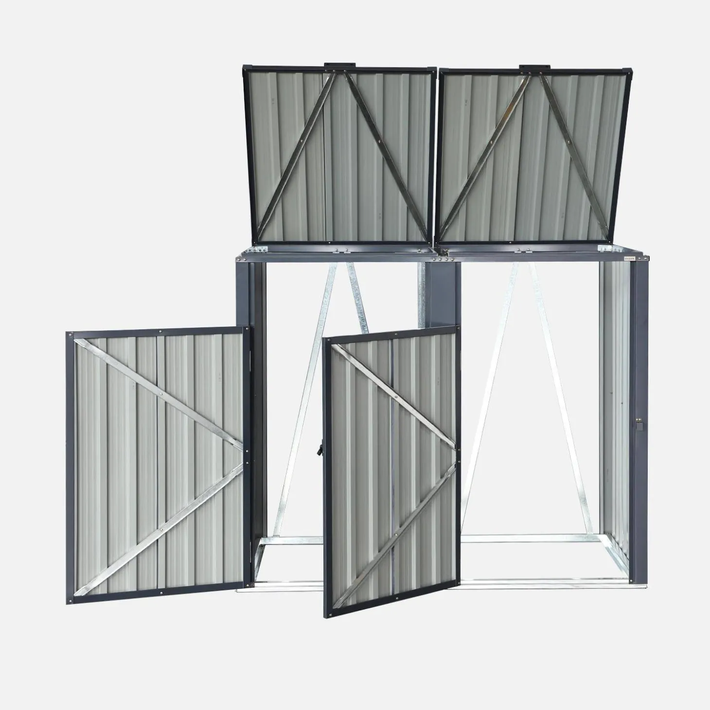 Cobertizo para cubo de basura de acero galvanizado gris