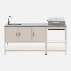 Cocina exterior 2 módulos acero inoxidable barbacoa de carbón con fregadero