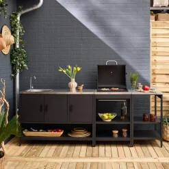 Cocina exterior 3 módulos acero inoxidable con barbacoa de carbón
