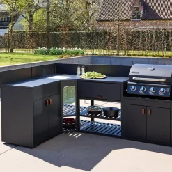 Cocina exterior 6 módulos acero con barbacoa de gas 4 quemadores