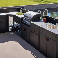 Cocina exterior 6 módulos acero con barbacoa de gas 4 quemadores