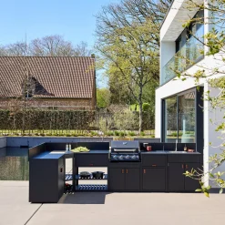 Cocina exterior 6 módulos acero con barbacoa de gas 4 quemadores