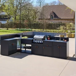 Cocina exterior 6 módulos acero con barbacoa de gas 4 quemadores