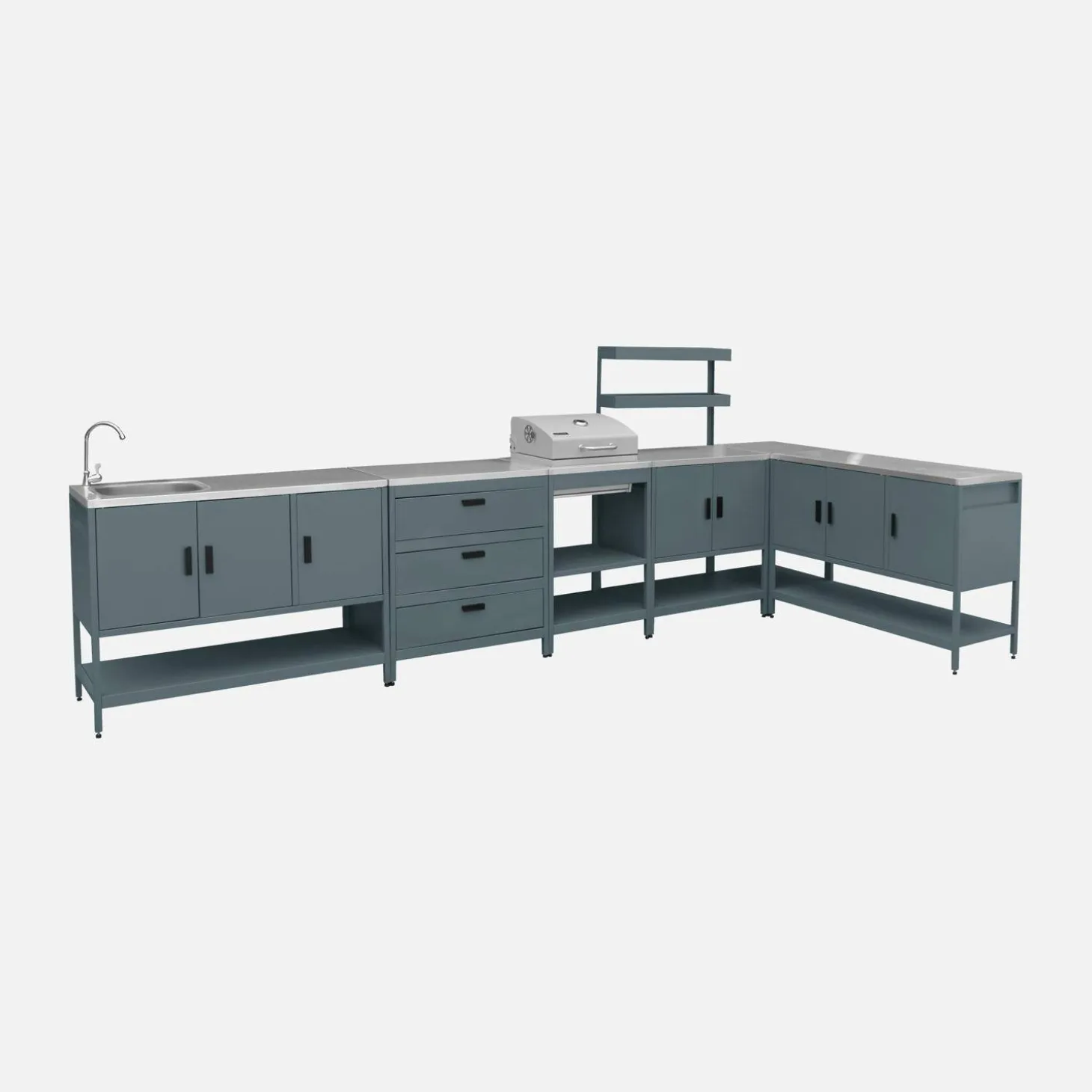 Cocina exterior 6 módulos acero inoxidable con barbacoa de carbón