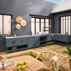 Cocina exterior 6 módulos acero inoxidable con barbacoa de carbón