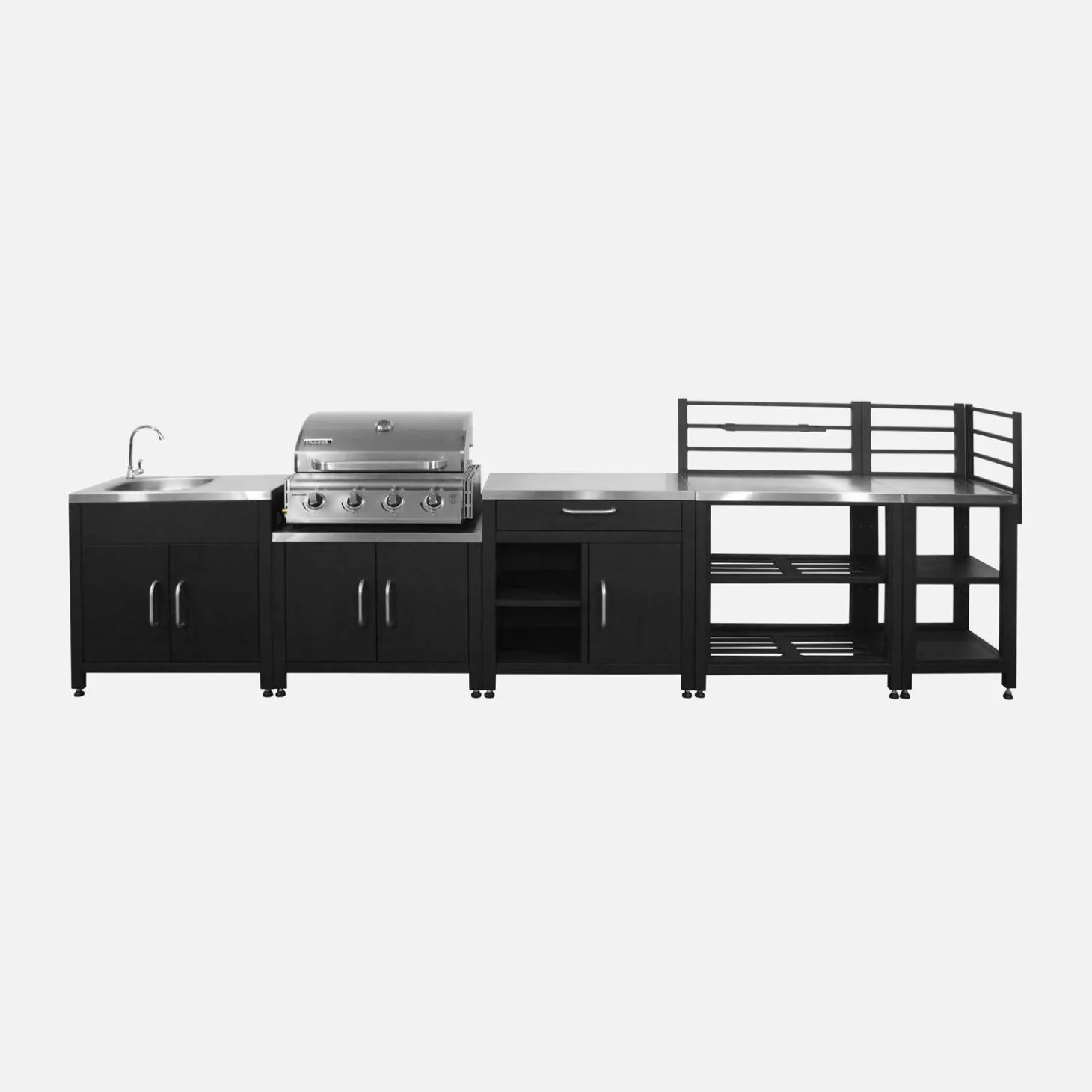 Cocina exterior 5 módulos acero inoxidable con barbacoa gas 4 quemadores