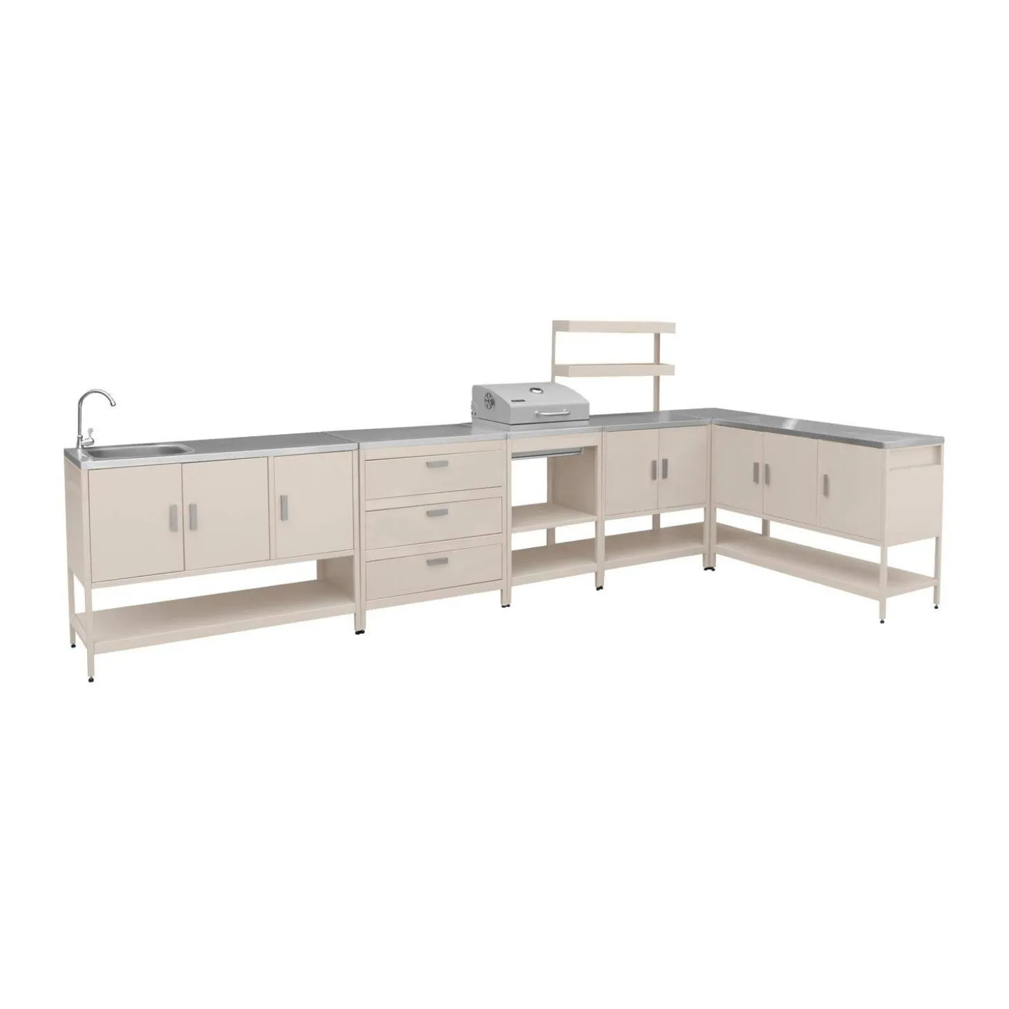 Cocina exterior 6 módulos acero inoxidable con barbacoa de carbón