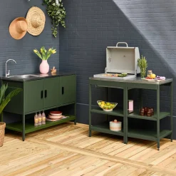 Cocina exterior 3 módulos acero inoxidable con barbacoa de carbón
