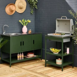 Cocina exterior 2 módulos acero inoxidable barbacoa de carbón con fregadero