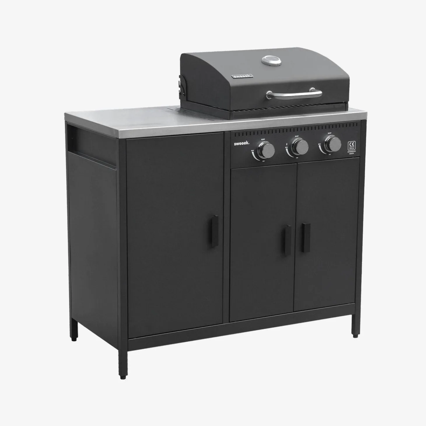 Cocina exterior acero inoxidable barbacoa gas 3 quemadores con fregadero, 2 módulos