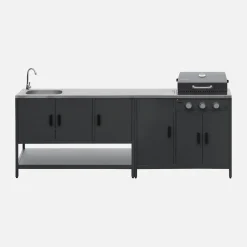 Cocina exterior acero inoxidable barbacoa gas 3 quemadores con fregadero, 2 módulos