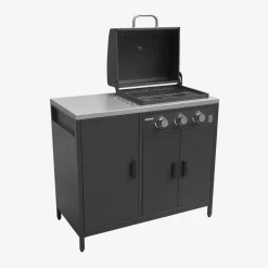 Cocina exterior acero inoxidable barbacoa gas 3 quemadores con fregadero, 2 módulos