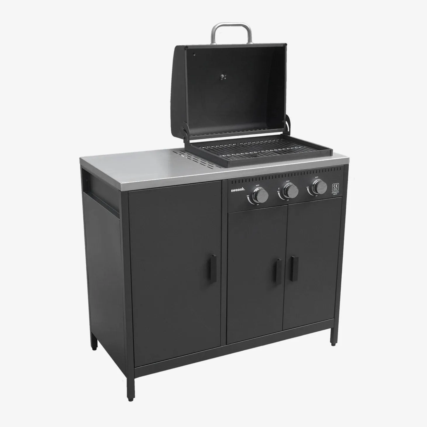 Cocina exterior acero inoxidable barbacoa gas 3 quemadores con fregadero, 2 módulos