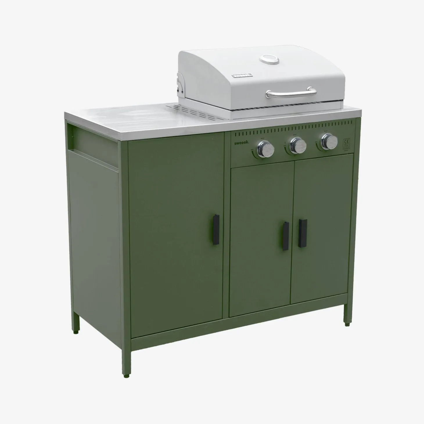 Cocina exterior acero inoxidable barbacoa gas 3 quemadores con fregadero, 2 módulos