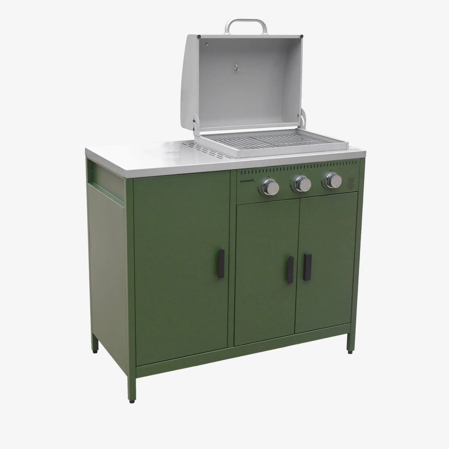 Cocina exterior acero inoxidable barbacoa gas 3 quemadores con fregadero, 2 módulos