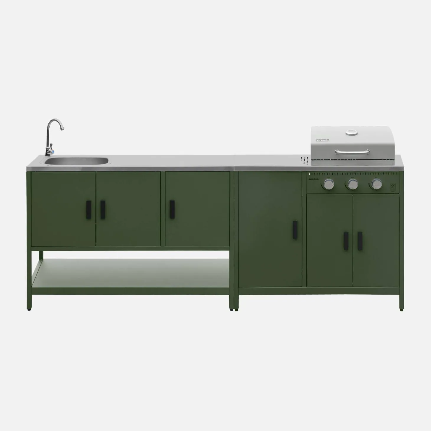 Cocina exterior acero inoxidable barbacoa gas 3 quemadores con fregadero, 2 módulos