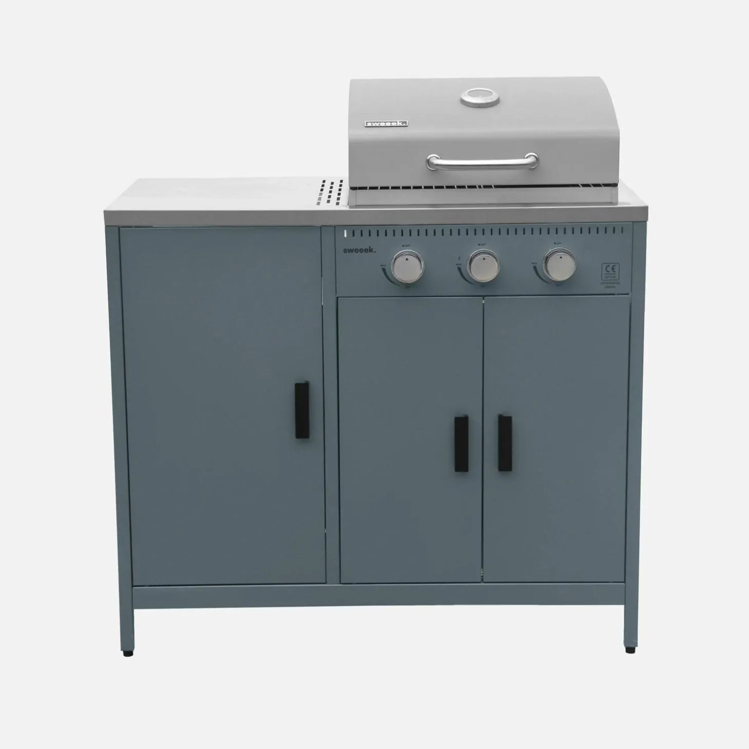 Cocina exterior acero inoxidable barbacoa gas 3 quemadores con fregadero, 2 módulos