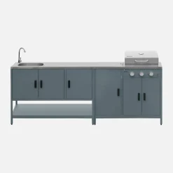 Cocina exterior acero inoxidable barbacoa gas 3 quemadores con fregadero, 2 módulos