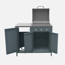 Cocina exterior acero inoxidable barbacoa gas 3 quemadores con fregadero, 2 módulos