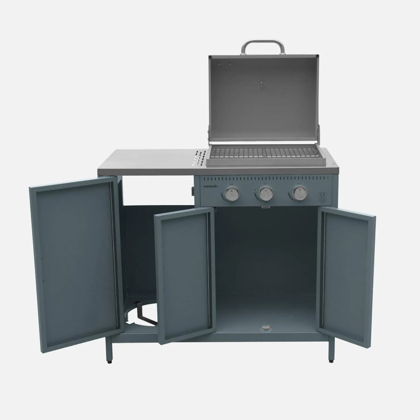 Cocina exterior acero inoxidable barbacoa gas 3 quemadores con fregadero, 2 módulos