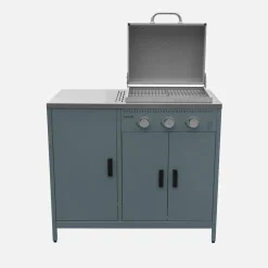 Cocina exterior acero inoxidable barbacoa gas 3 quemadores con fregadero, 2 módulos