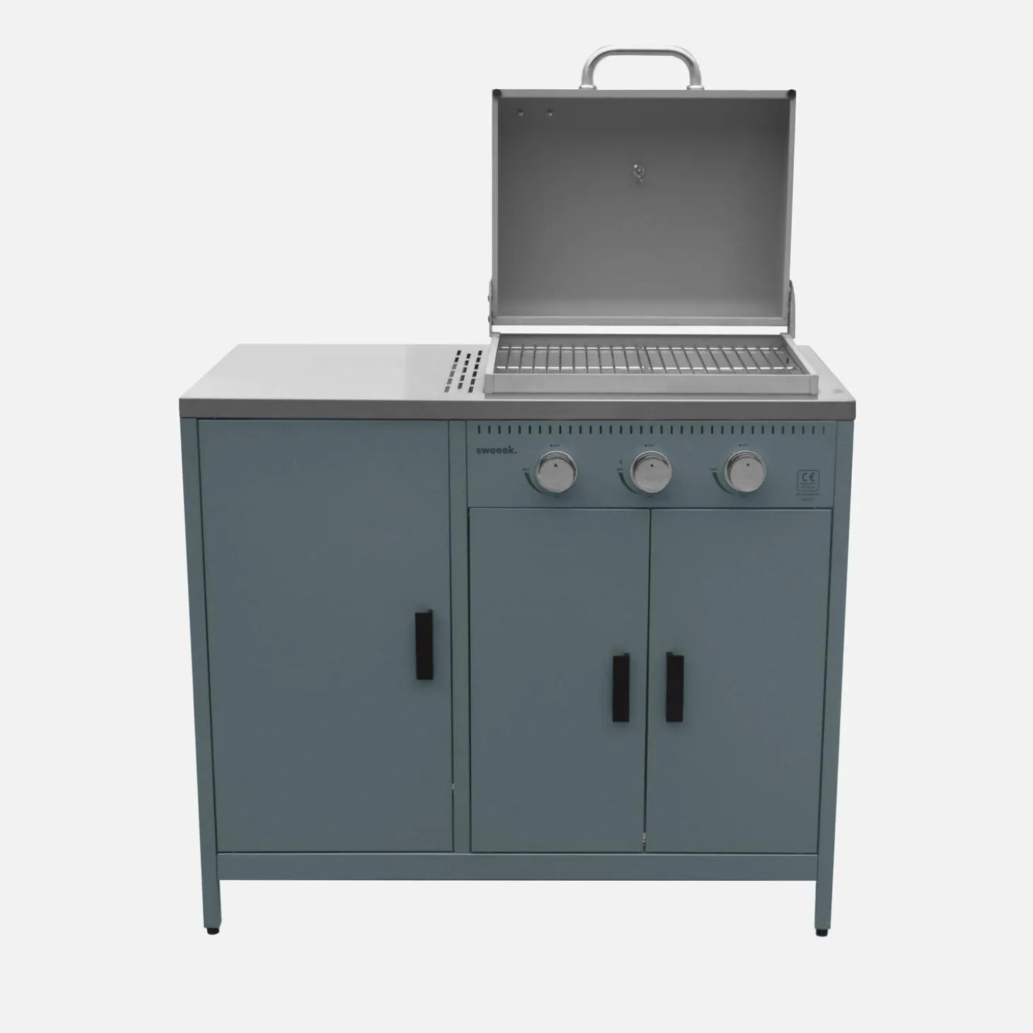 Cocina exterior acero inoxidable barbacoa gas 3 quemadores con fregadero, 2 módulos