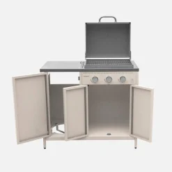 Cocina exterior acero inoxidable barbacoa gas 3 quemadores con fregadero, 2 módulos
