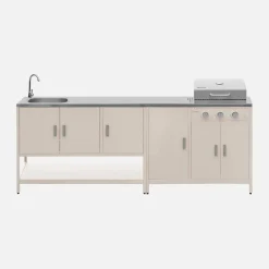 Cocina exterior acero inoxidable barbacoa gas 3 quemadores con fregadero, 2 módulos