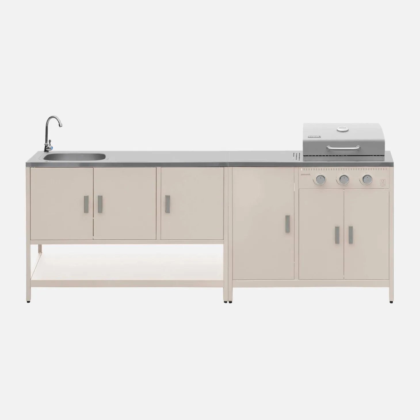 Cocina exterior acero inoxidable barbacoa gas 3 quemadores con fregadero, 2 módulos