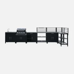 Cocina exterior completa de acero inoxidable con barbacoa de gas de 4 quemadores