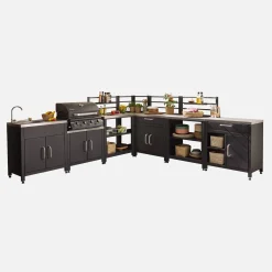 Cocina exterior completa de acero inoxidable con barbacoa de gas de 4 quemadores