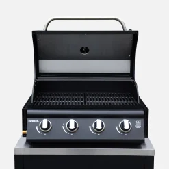 Cocina exterior completa de acero inoxidable con barbacoa de gas de 4 quemadores