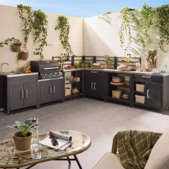 Cocina exterior completa de acero inoxidable con barbacoa de gas de 4 quemadores