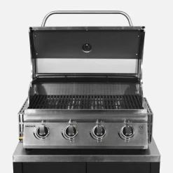 Cocina exterior completa de acero inoxidable con barbacoa de gas de 4 quemadores