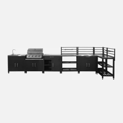 Cocina exterior completa de acero inoxidable con barbacoa de gas de 4 quemadores