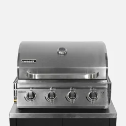 Cocina exterior completa de acero inoxidable con barbacoa de gas de 4 quemadores