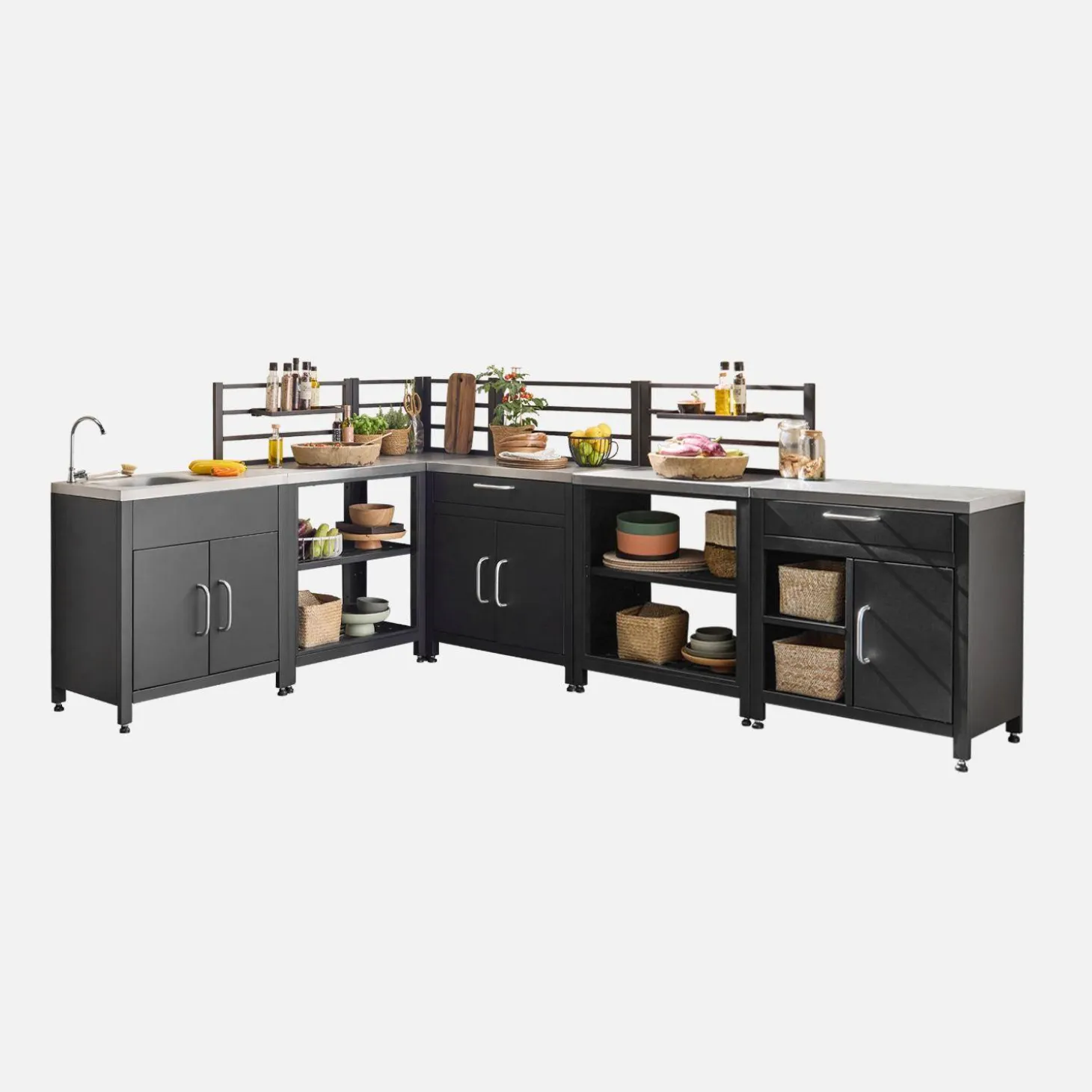 Cocina exterior completa de acero inoxidable de 6 módulos