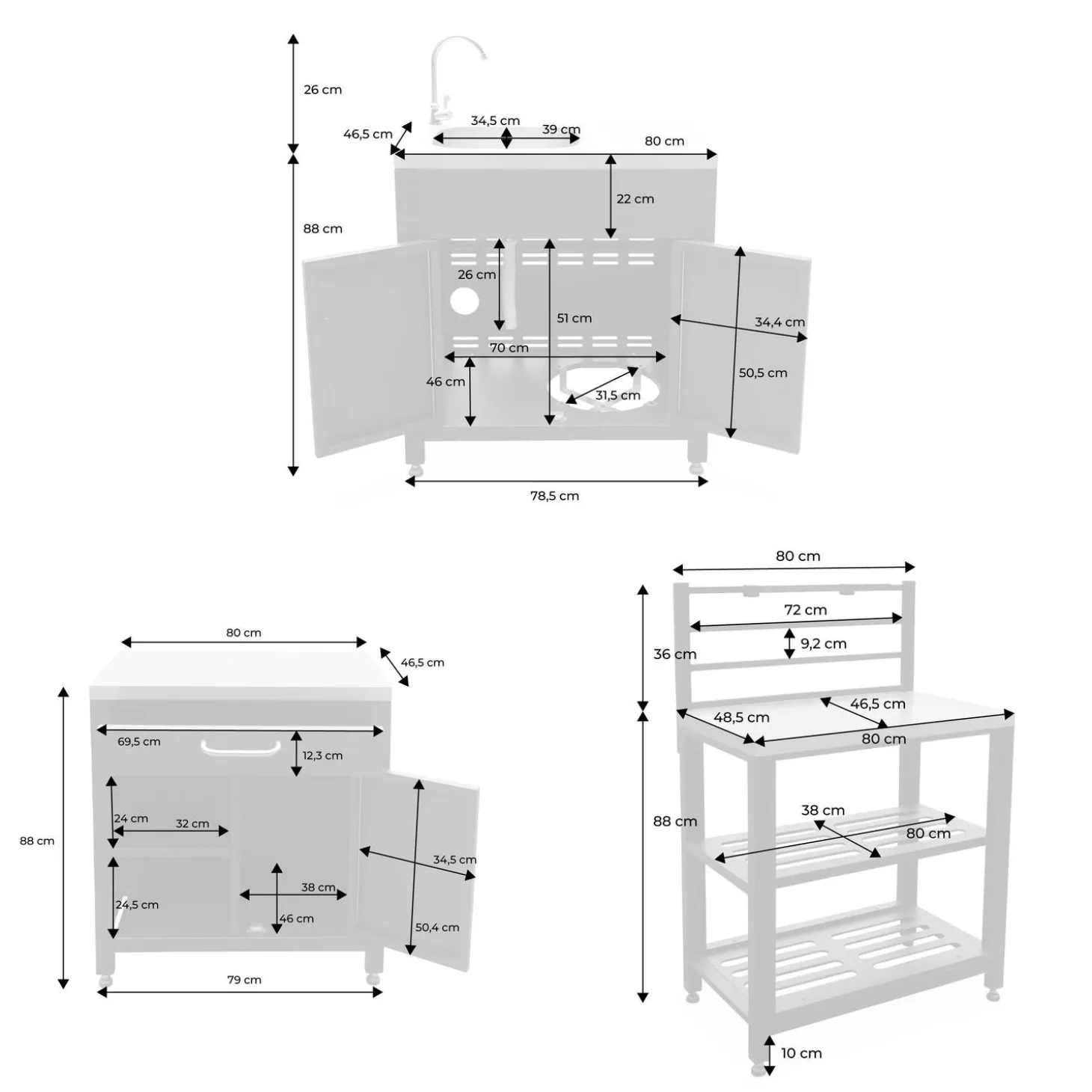 Cocina exterior completa de acero inoxidable de 6 módulos