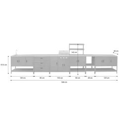 Cocina exterior con barbacoa de gas + 6 módulos de acero inoxidable