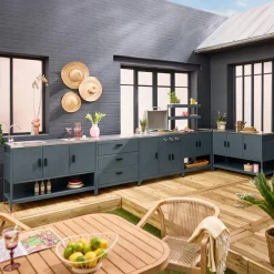 Cocina exterior con barbacoa de gas + 6 módulos de acero inoxidable