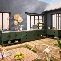 Cocina exterior con barbacoa de gas + 6 módulos de acero inoxidable