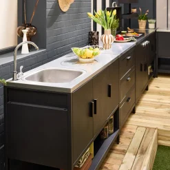 Cocina exterior con barbacoa de gas + 6 módulos de acero inoxidable
