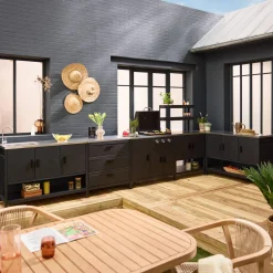 Cocina exterior con barbacoa de gas + 6 módulos de acero inoxidable
