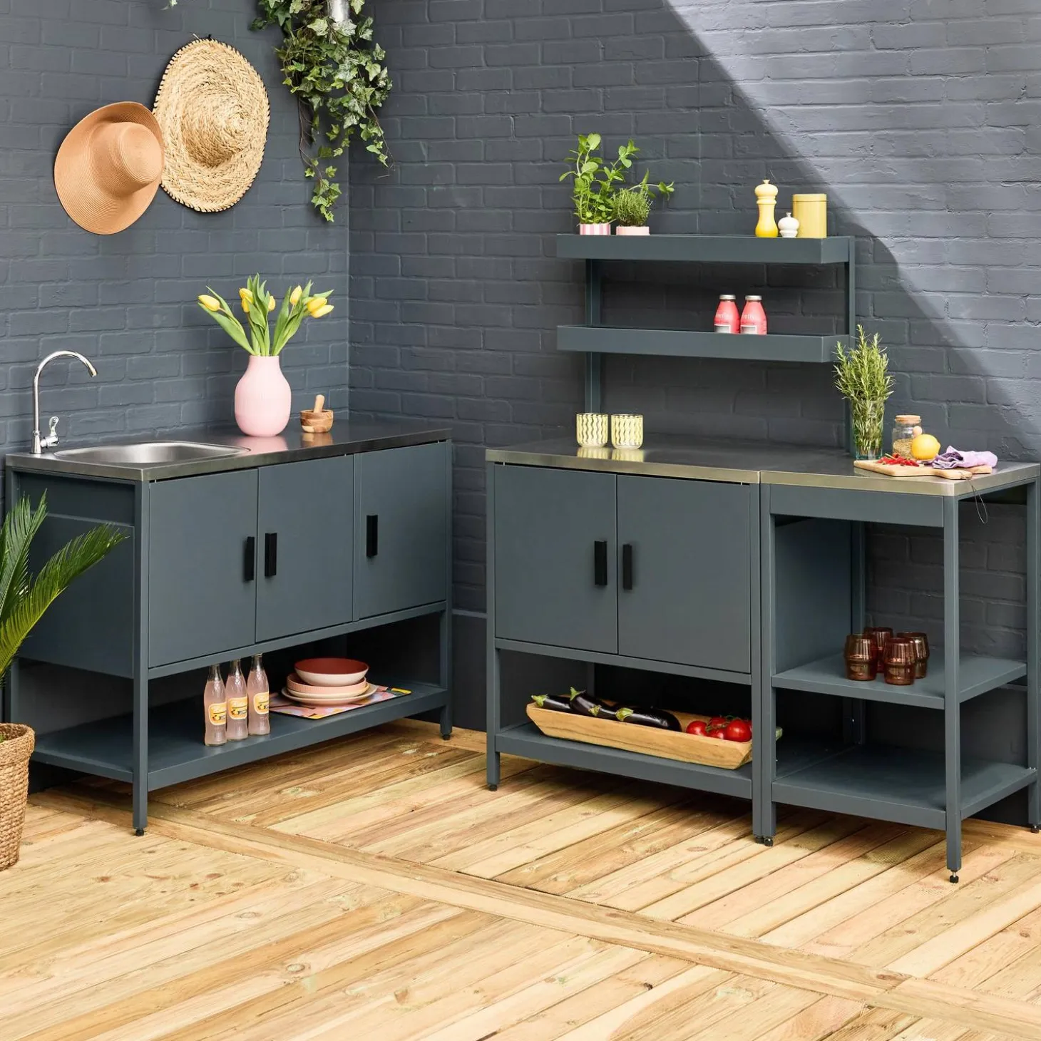 Cocina exterior de 3 módulos en acero inoxidable