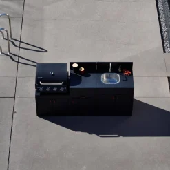 Cocina exterior de 3 módulos de acero con barbacoa de gas de 4 quemadores