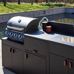 Cocina exterior de 3 módulos de acero con barbacoa de gas de 4 quemadores