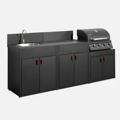 Cocina exterior de 3 módulos de acero con barbacoa de gas de 4 quemadores