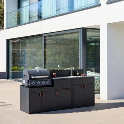 Cocina exterior de 3 módulos de acero con barbacoa de gas de 4 quemadores
