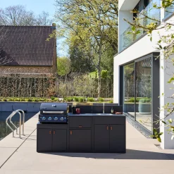 Cocina exterior de 3 módulos de acero con barbacoa de gas de 4 quemadores