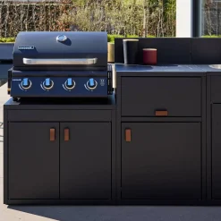Cocina exterior de 3 módulos de acero con barbacoa de gas de 4 quemadores